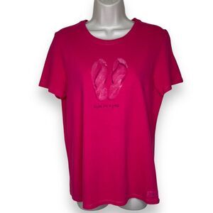 Life Is Good Crusher Tee Livin On A Pair Pink Flip Flop T Shirt Womens Medium